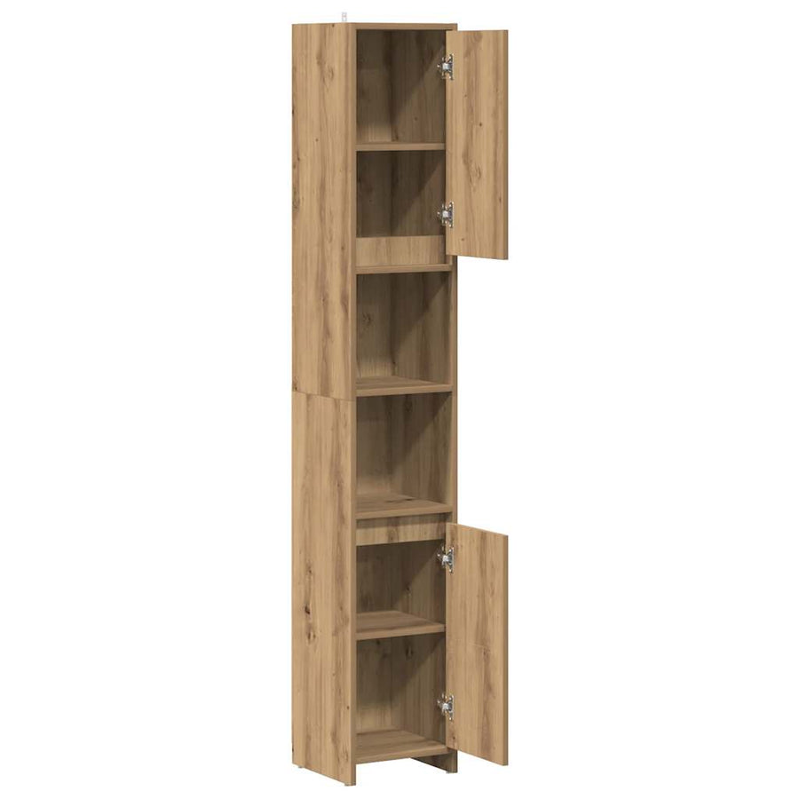 Badkamerkast 30x30x183,5 cm bewerkt hout artisanaal eikenkleur