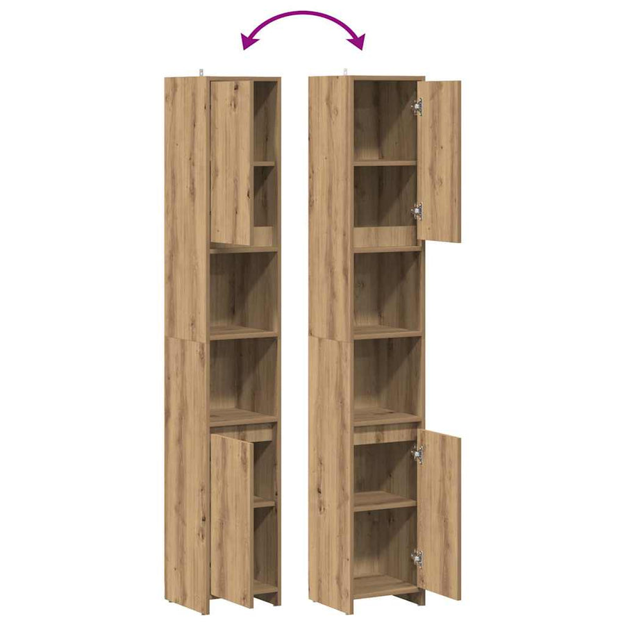 Badkamerkast 30x30x183,5 cm bewerkt hout artisanaal eikenkleur