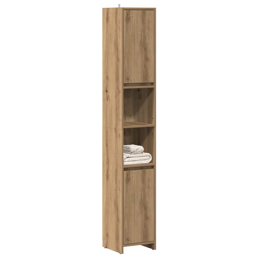 Badkamerkast 30x30x183,5 cm bewerkt hout artisanaal eikenkleur