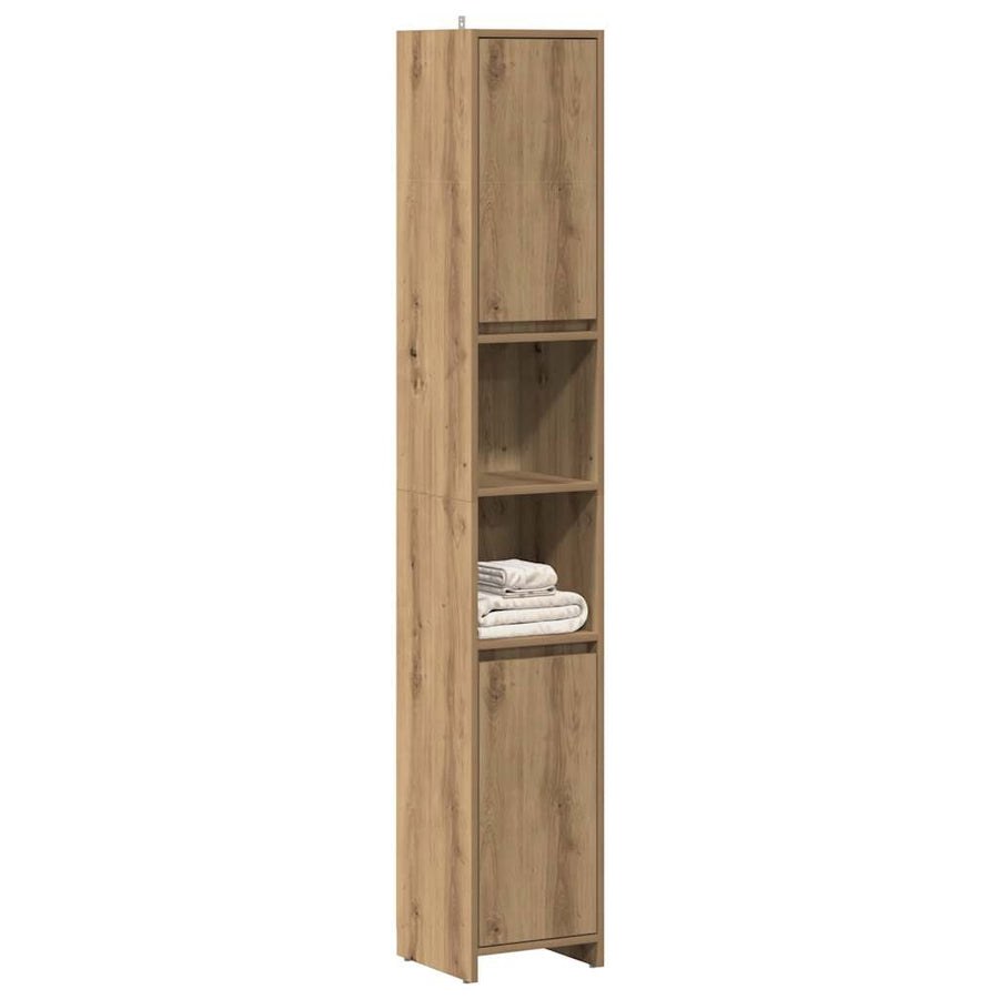 Badkamerkast 30x30x183,5 cm bewerkt hout artisanaal eikenkleur