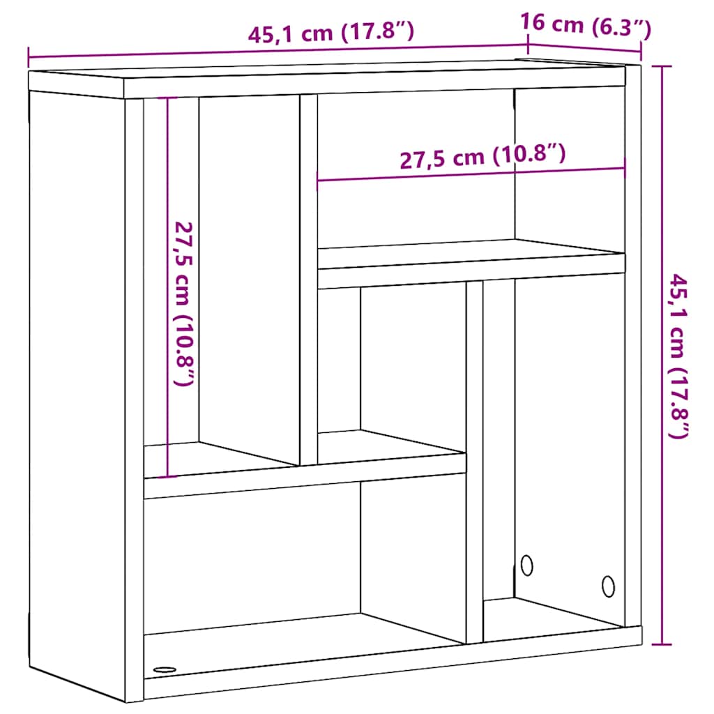 Wandschap 45x16x45 cm bewerkt hout oud houtkleurig