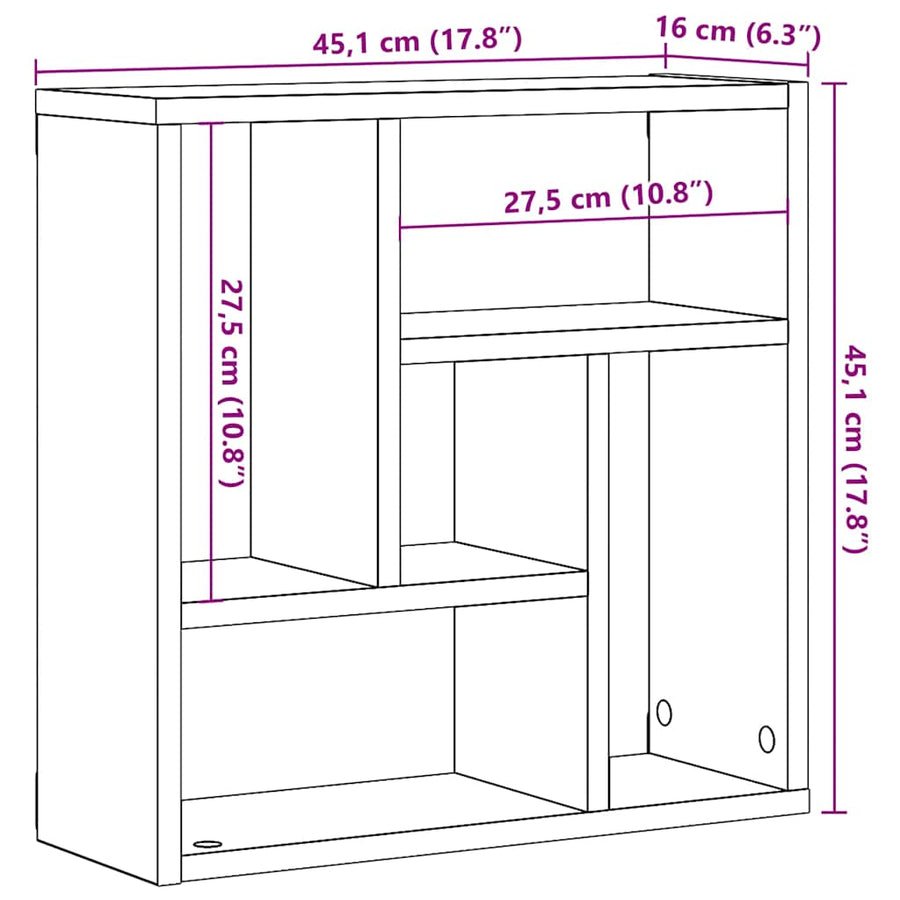 Wandschap 45x16x45 cm bewerkt hout oud houtkleurig