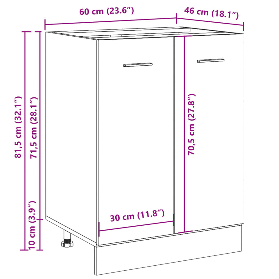 Onderkast 60x46x81,5 cm bewerkt hout oud houtkleurig