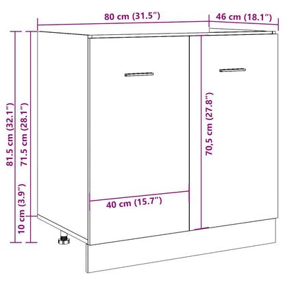 Gootsteenkast 80x46x81,5 cm bewerkt hout artisanaal eikenkleur