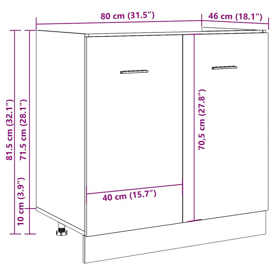 Gootsteenkast 80x46x81,5 cm bewerkt hout artisanaal eikenkleur