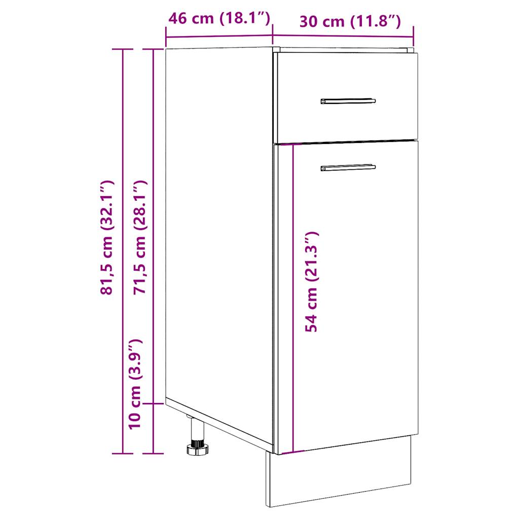 Onderkast met lade 30x46x81,5 cm bewerkt hout oud houtkleurig