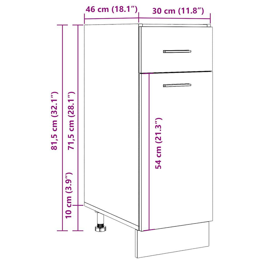 Onderkast met lade 30x46x81,5 cm bewerkt hout artisanaal eiken