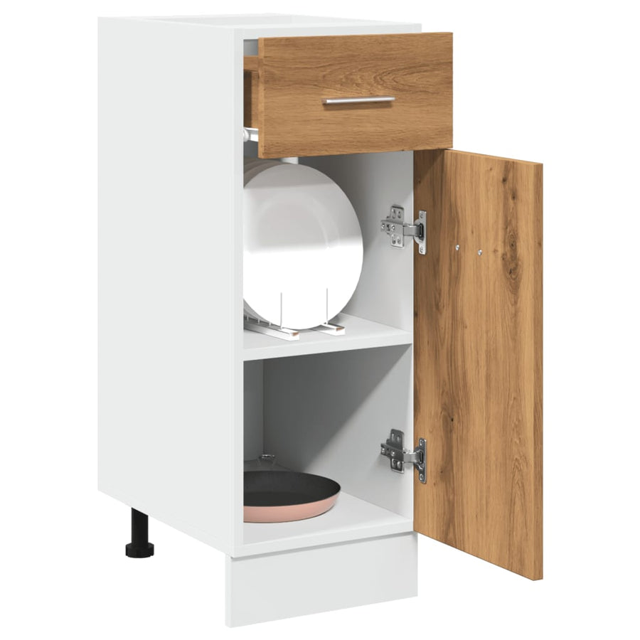 Onderkast met lade 30x46x81,5 cm bewerkt hout artisanaal eiken