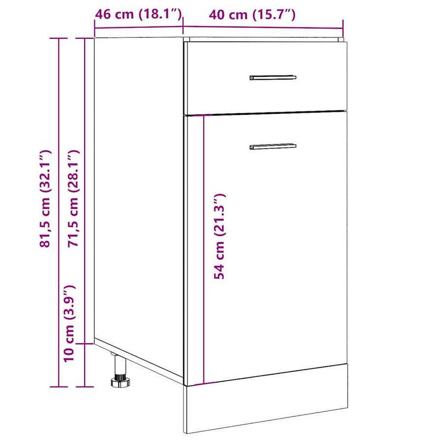 Onderkast met lade 40x46x81,5 cm bewerkt hout betongrijs
