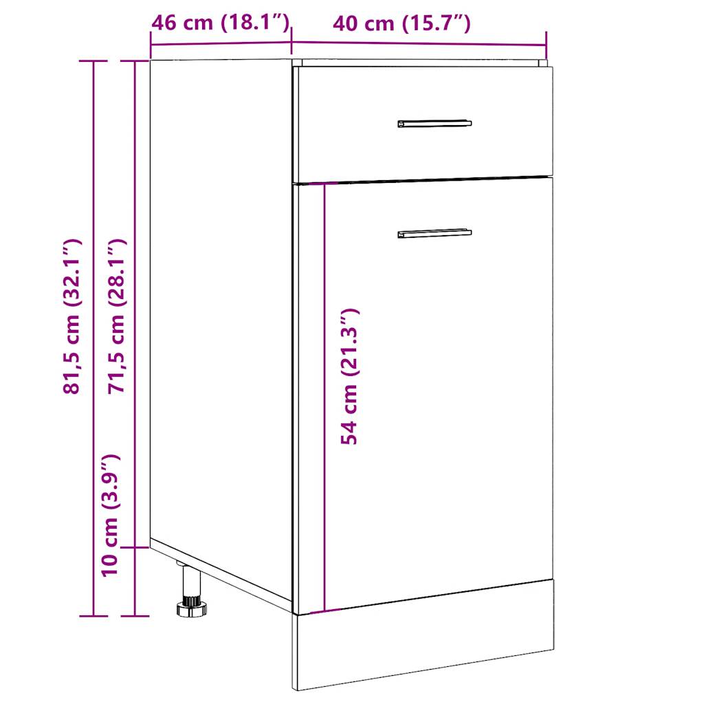 Onderkast met lade 40x46x81,5 cm bewerkt hout oud houtkleurig