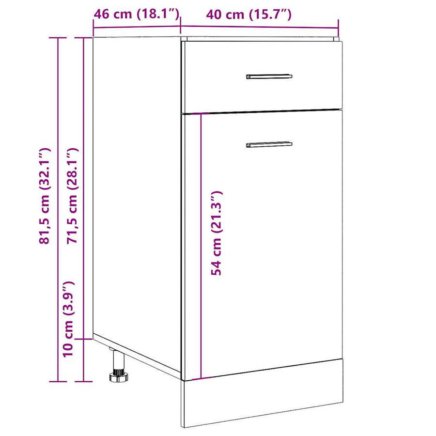 Onderkast met lade 40x46x81,5 cm bewerkt hout oud houtkleurig