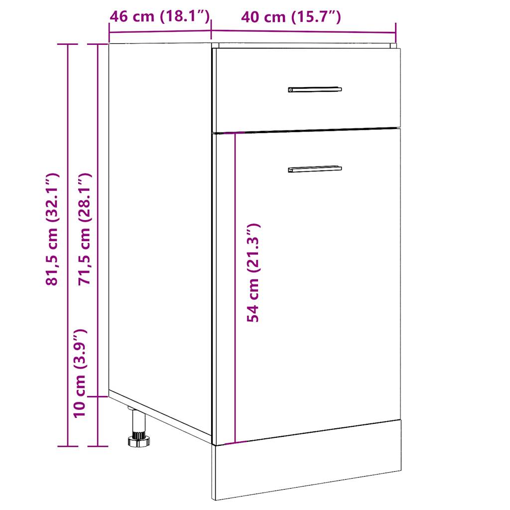 Onderkast met lade 40x46x81,5 cm bewerkt hout artisanaal eiken