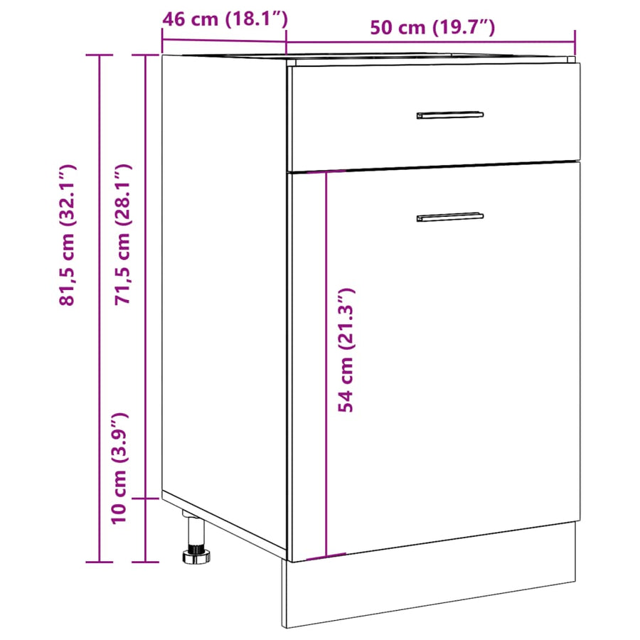 Onderkast met lade 50x46x81,5 cm bewerkt hout oud houtkleurig