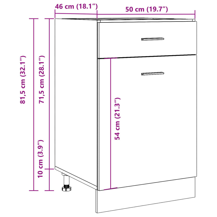 Onderkast met lade 50x46x81,5 cm bewerkt hout artisanaal eiken