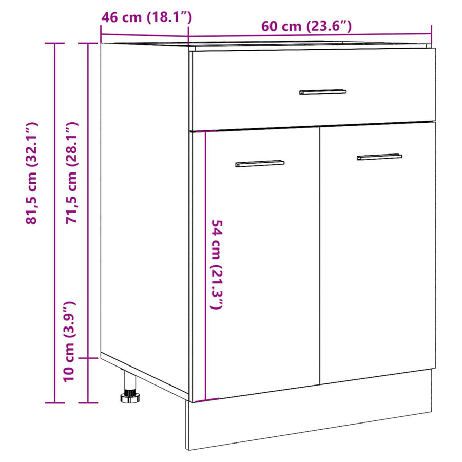 Onderkast met lade 60x46x81,5 cm bewerkt hout betongrijs