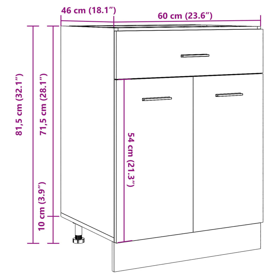 Onderkast met lade 60x46x81,5 cm bewerkt hout artisanaal eiken