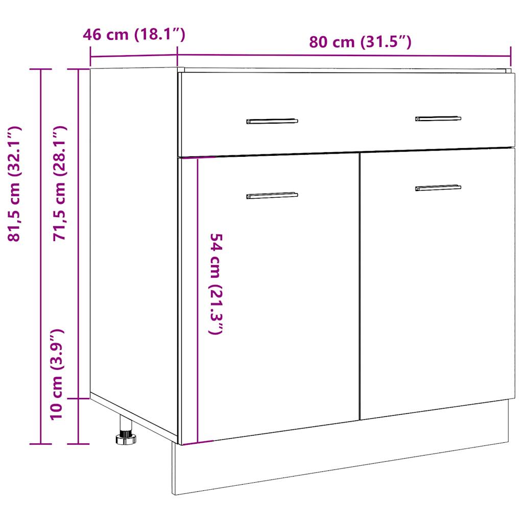 Onderkast met lade 80x46x81,5 cm bewerkt hout betongrijs