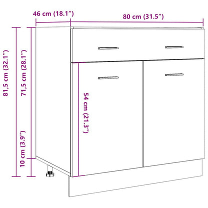 Onderkast met lade 80x46x81,5 cm bewerkt hout oud houtkleurig