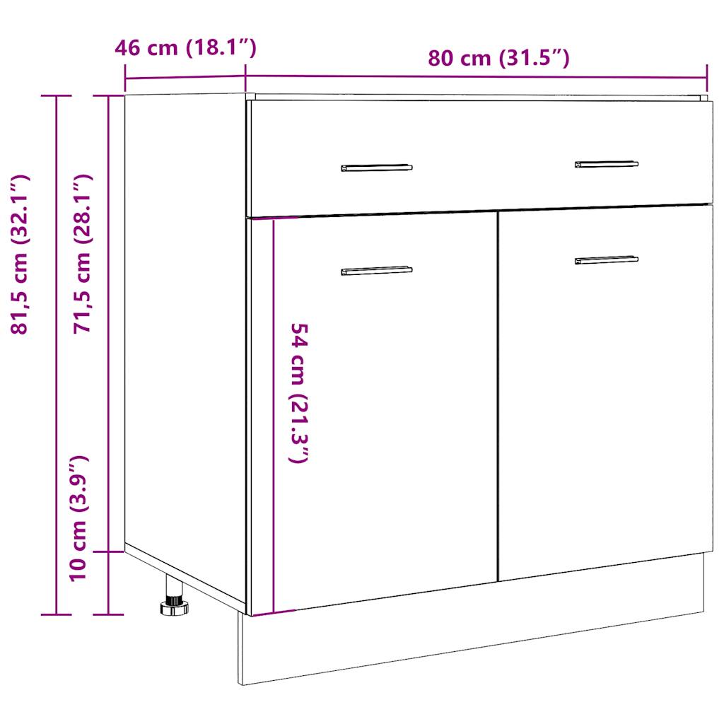 Onderkast met lade 80x46x81,5 cm bewerkt hout artisanaal eiken
