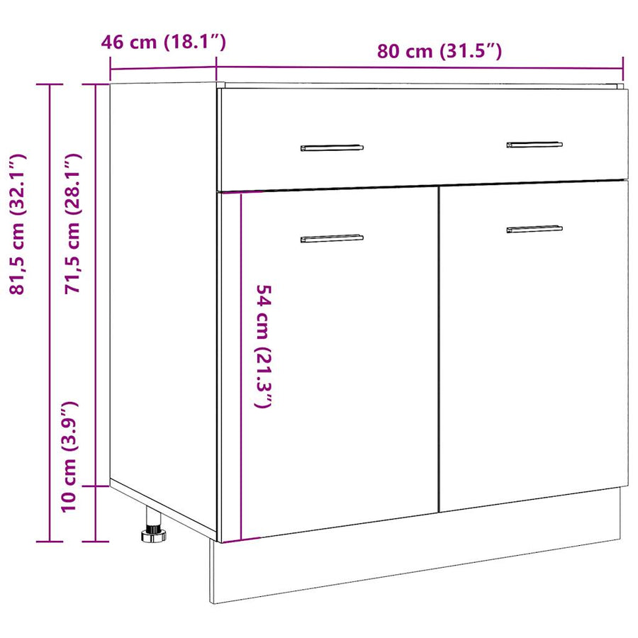 Onderkast met lade 80x46x81,5 cm bewerkt hout artisanaal eiken