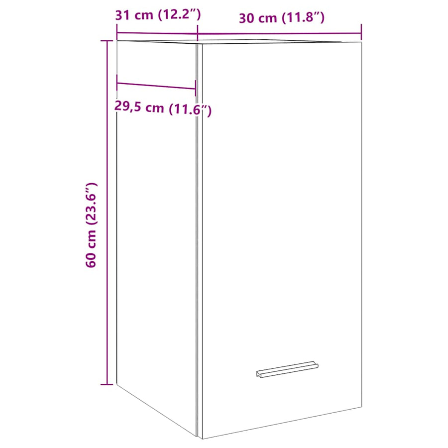 Hangkast 30x31x60 cm bewerkt hout oud houtkleurig