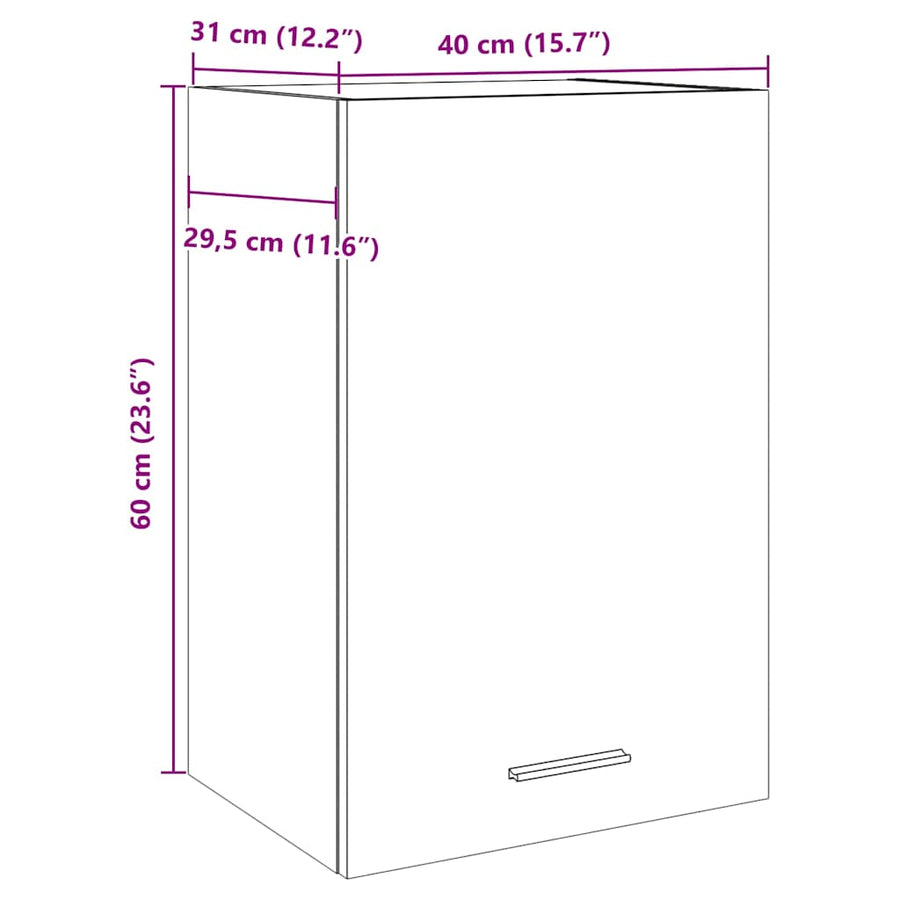 Hangkast 40x31x60 cm bewerkt hout oud houtkleurig