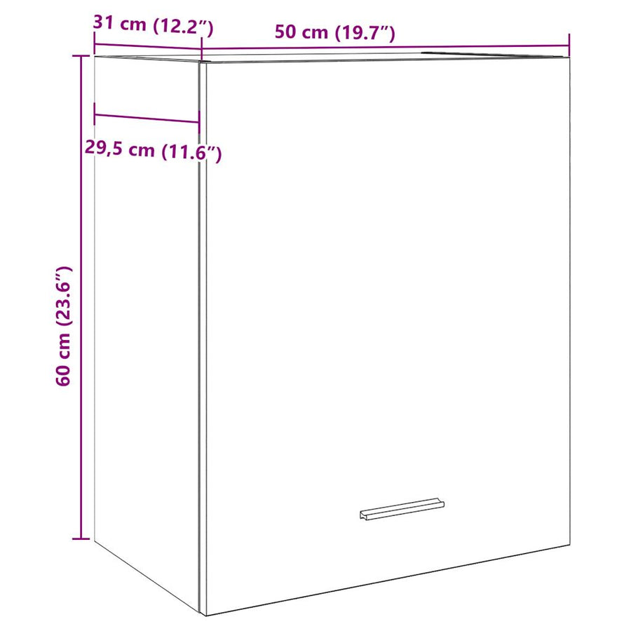 Hangkast 50x31x60 cm bewerkt hout oud houtkleurig
