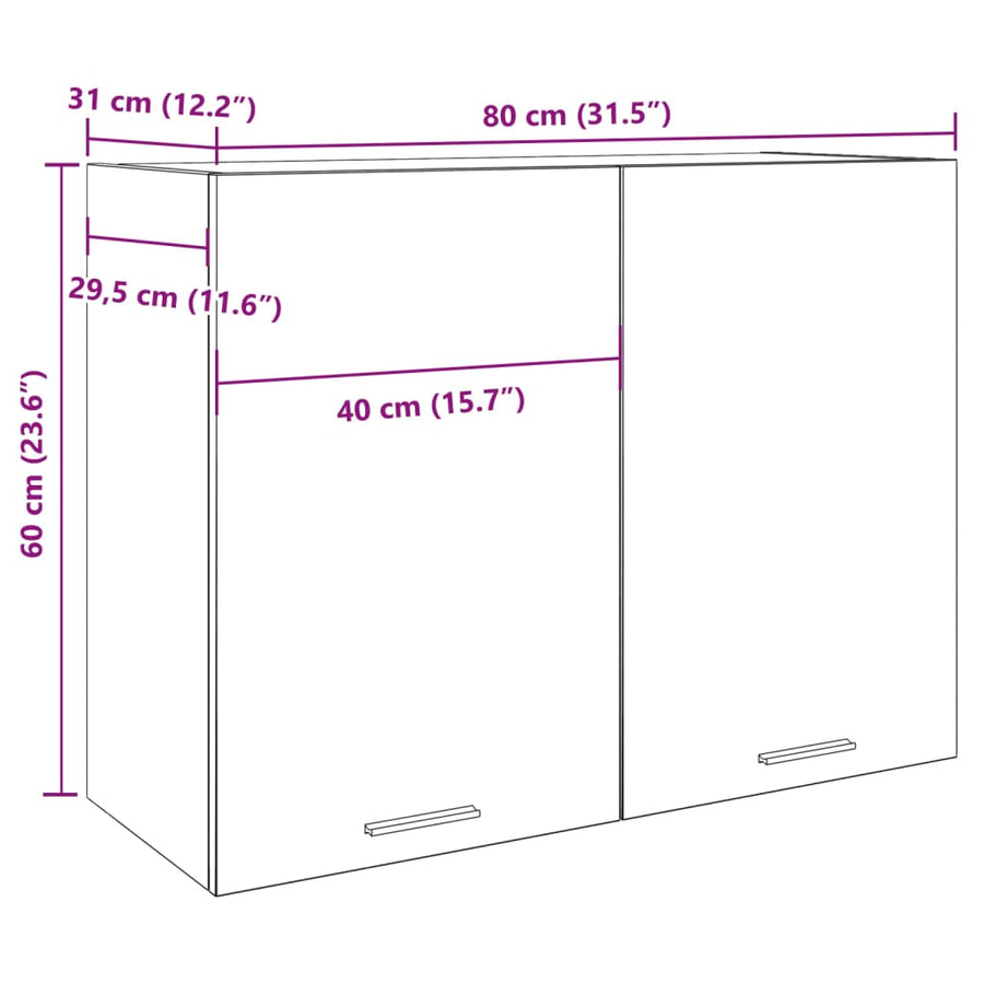Hangkast 80x31x60 cm bewerkt hout betongrijs