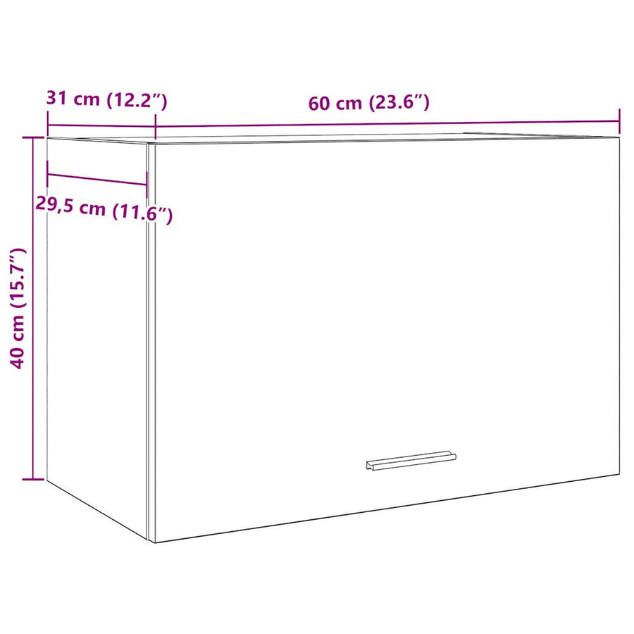 Hangkast 60x31x40 cm bewerkt hout artisanaal eikenkleur