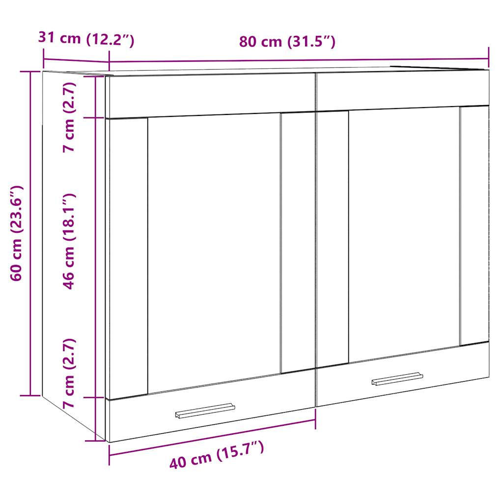 Hangkast 80x31x60 cm bewerkt hout oud houtkleurig
