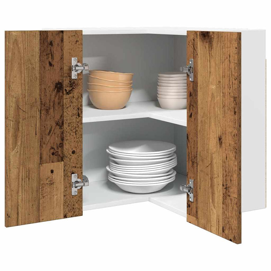 Hanghoekkast 57x57x60 cm bewerkt hout oud houtkleurig