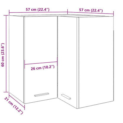 Hanghoekkast 57x57x60 cm bewerkt hout oud houtkleurig