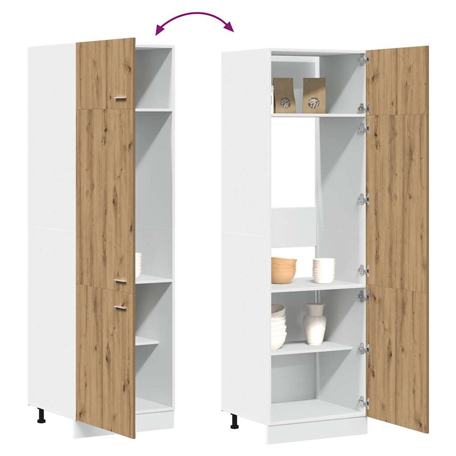 Ombouwkast voor koelkast Lyon 60x57x207 cm bewerkt hout artisanaal eikenkleurig