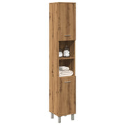 Badkamerkast 30x30x179 cm bewerkt hout eikenkleurig