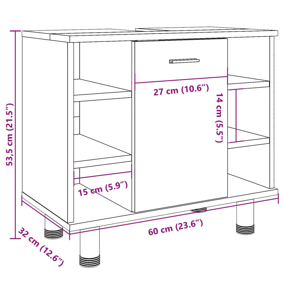 Badkamerkast 60x32x53,5 cm spaanplaat betongrijs