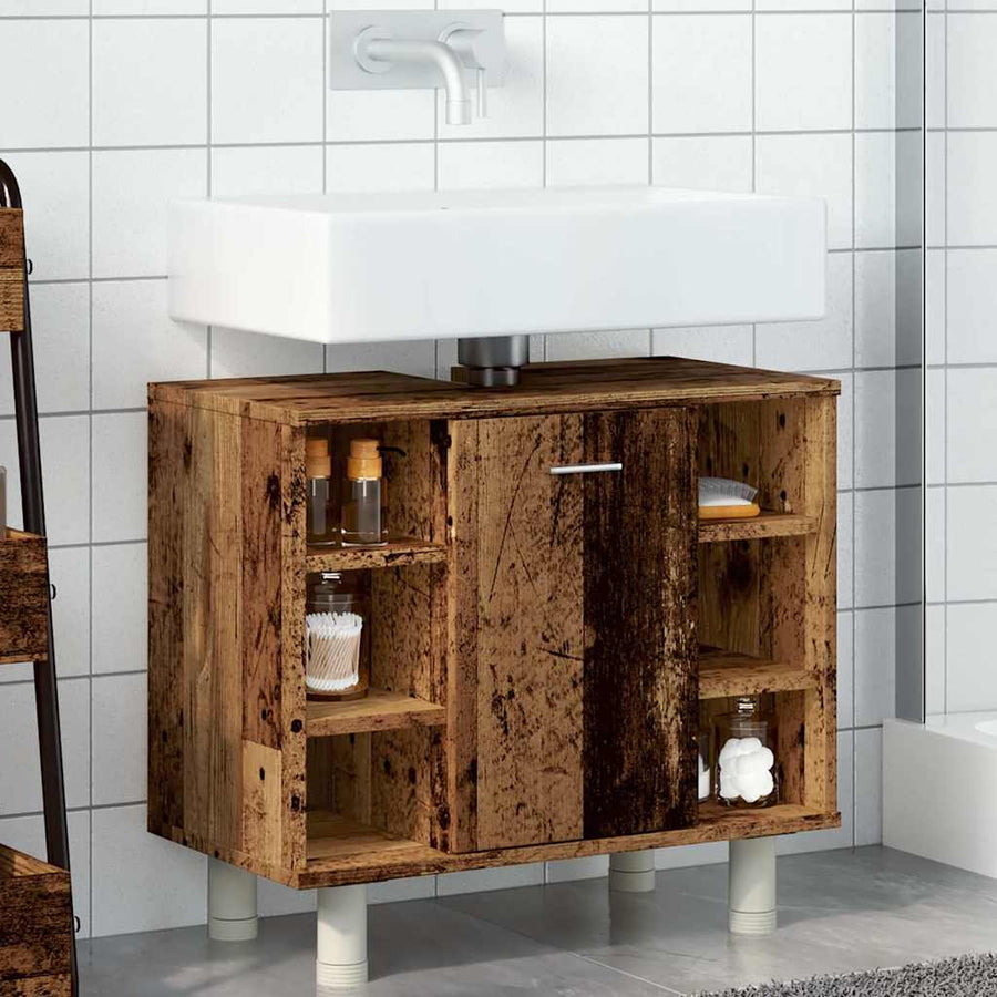 Badkamerkast 60x32x53,5 cm bewerkt hout oud houtkleurig