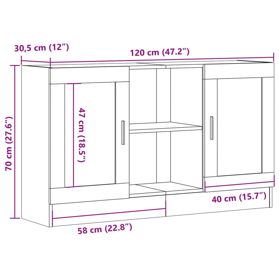 Dressoir 120x30,5x70 cm bewerkt hout oud houtkleurig