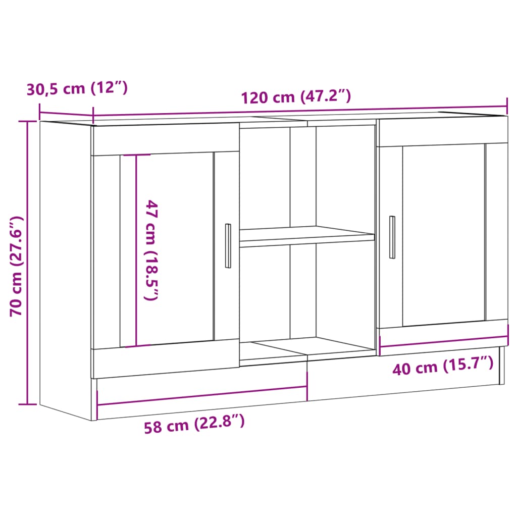 Dressoir 120x30,5x70 cm bewerkt hout artisanaal eikenkleurig