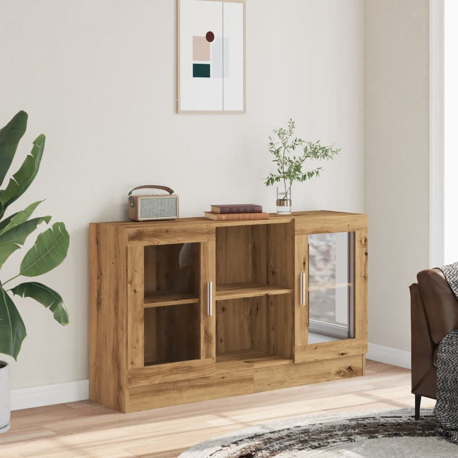 Dressoir 120x30,5x70 cm bewerkt hout artisanaal eikenkleurig