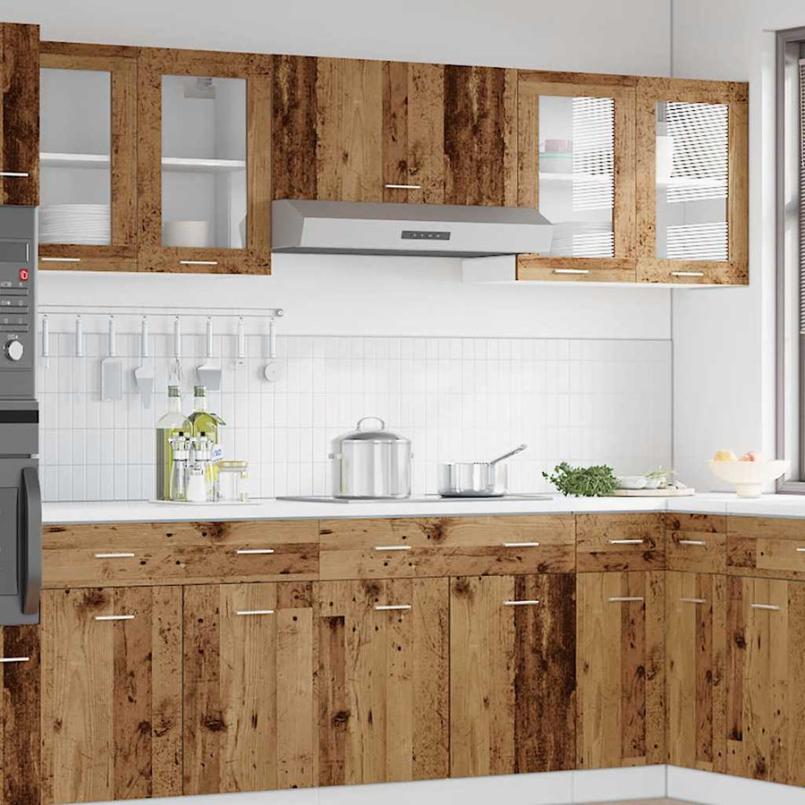 Keukenwandkast met glazen deur 60x31x60 cm oud houtkleurig