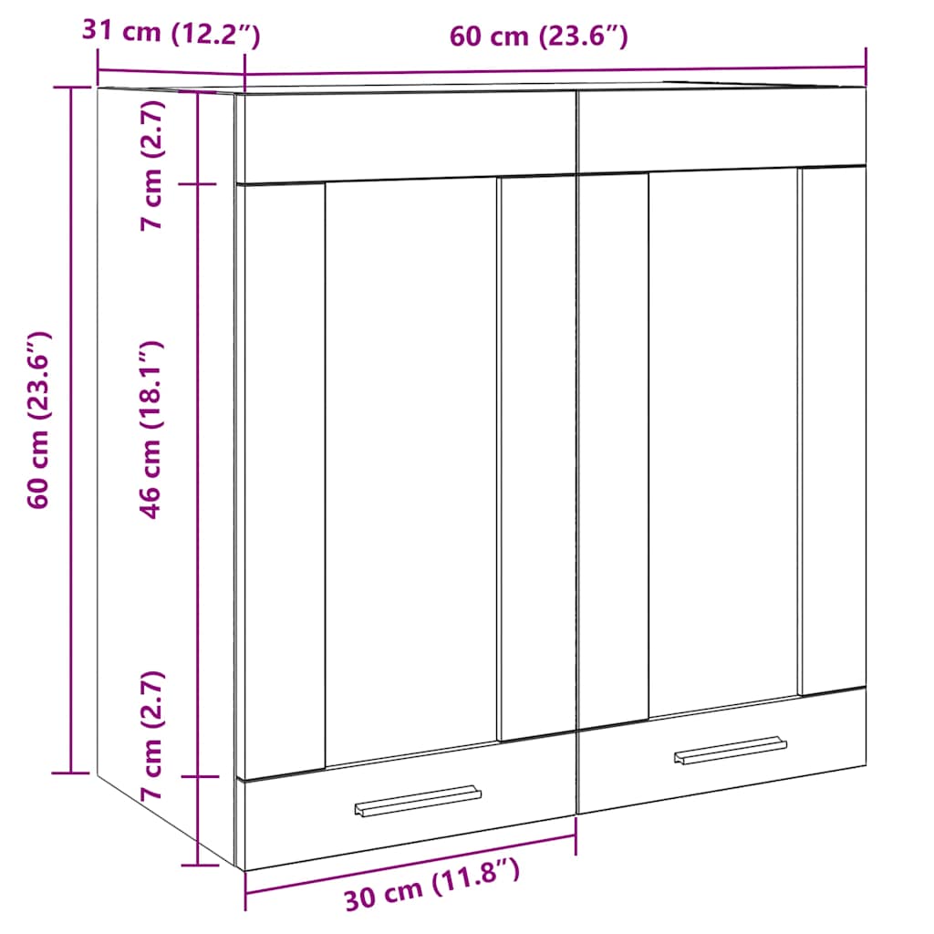 Keukenwandkast met glazen deur 60x31x60 cm oud houtkleurig