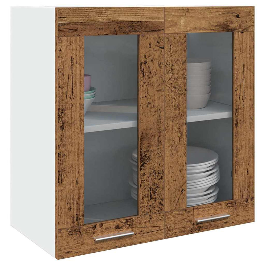 Keukenwandkast met glazen deur 60x31x60 cm oud houtkleurig