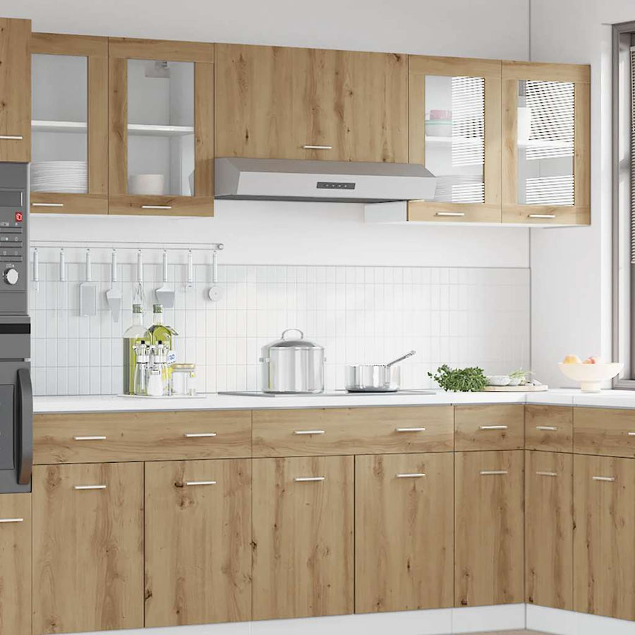 Keukenwandkast met glazen deur 60x31x60 cm artisanaal eiken