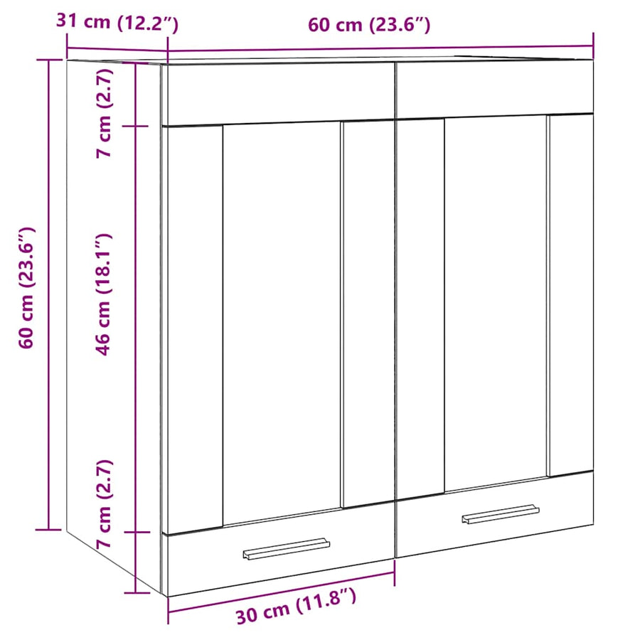 Keukenwandkast met glazen deur 60x31x60 cm artisanaal eiken