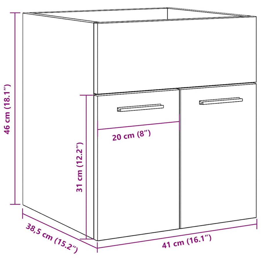Wastafelkast 41x38,5x46 cm bewerkt hout sonoma eikenkleurig