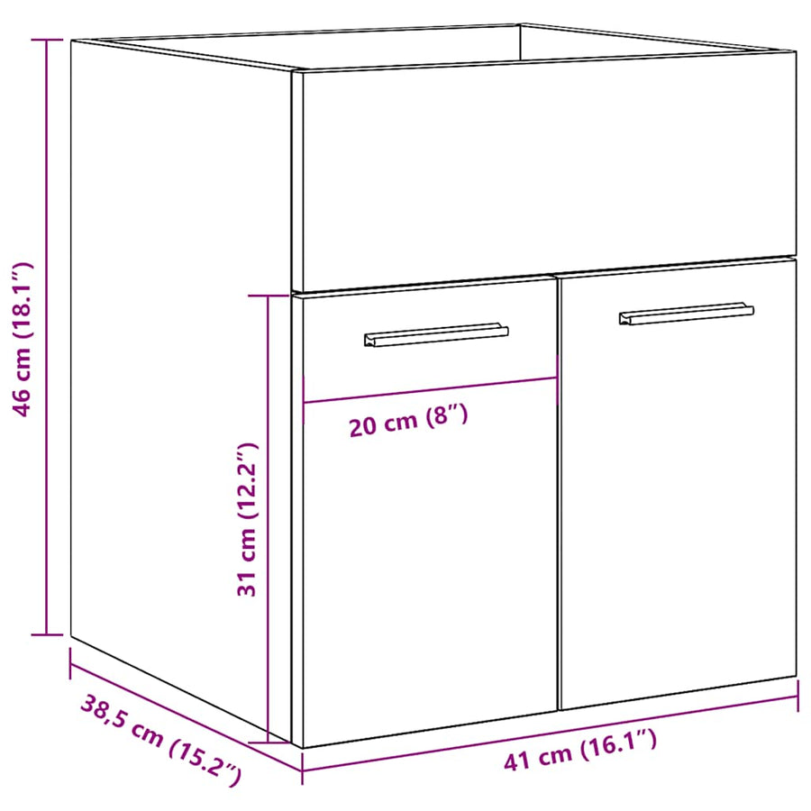 Wastafelkast 41x38,5x46 cm bewerkt hout oud houtkleurig