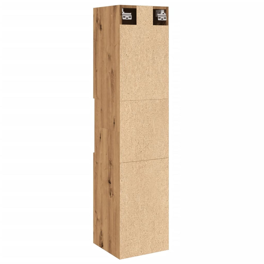 Badkamerwandkast 30x30x130cm bewerkt hout artisanaal eikenkleur