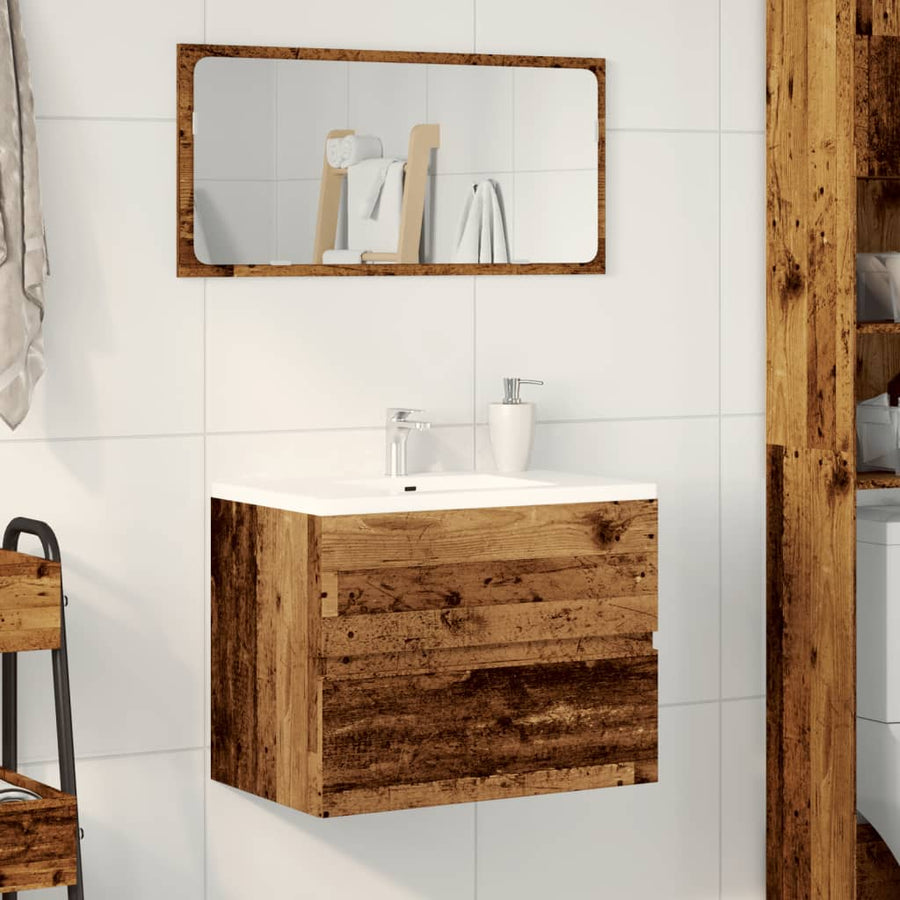 Badkamerkast 60x38,5x45 cm bewerkt hout oud houtkleurig