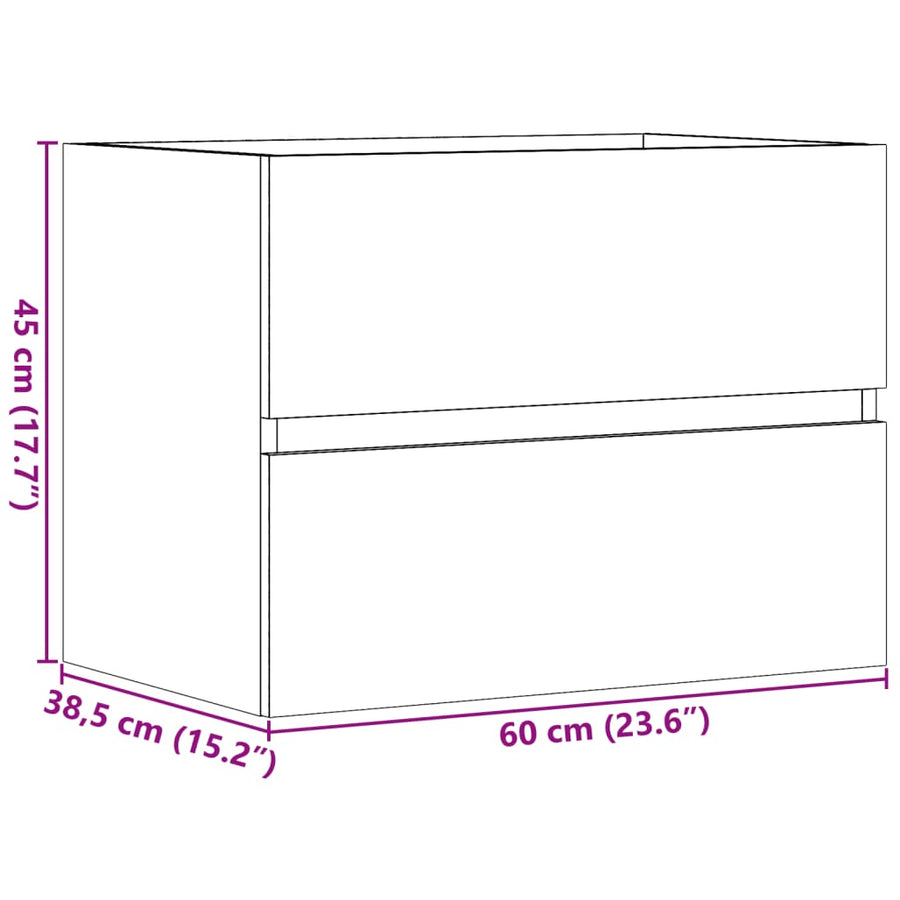 Badkamerkast 60x38,5x45 cm bewerkt hout oud houtkleurig