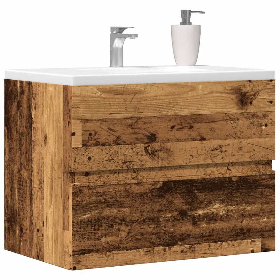 Badkamerkast 60x38,5x45 cm bewerkt hout oud houtkleurig